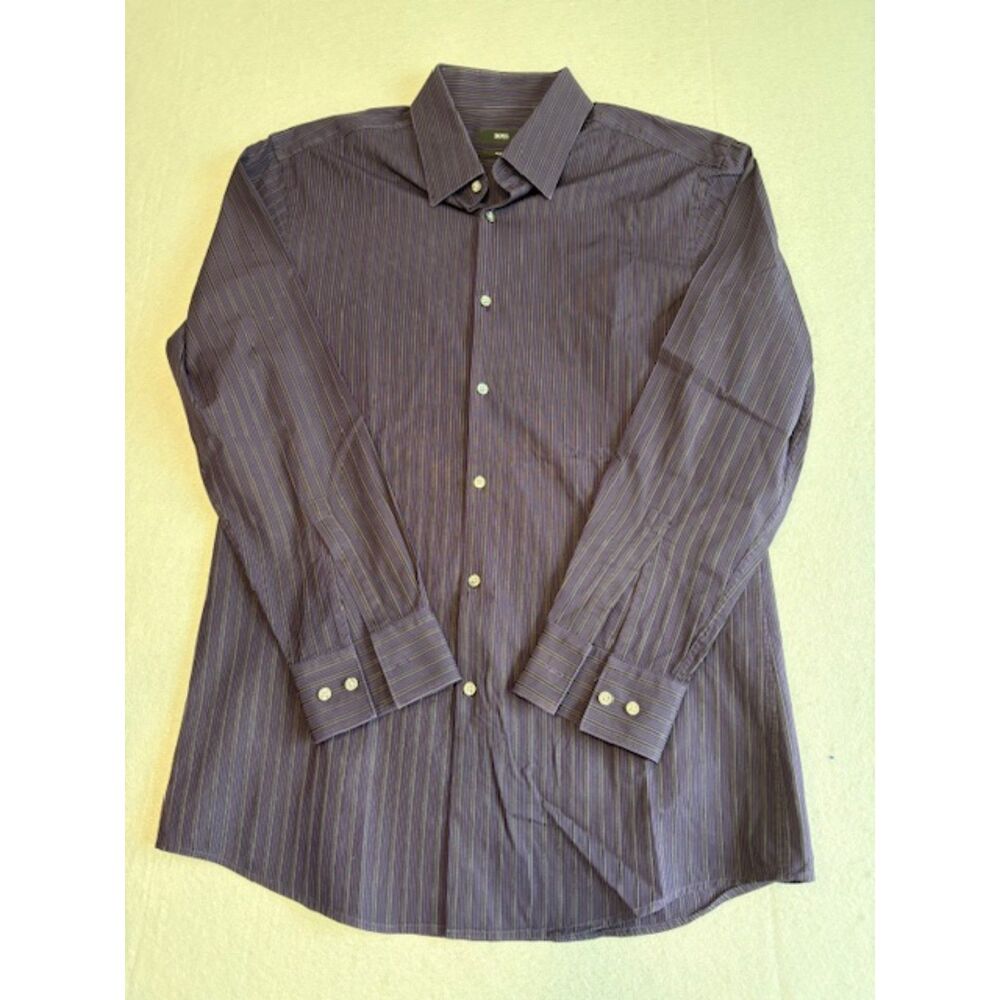 Hugo Boss Men's 16.5 Slim Fit Button Down Dress Shirt 100% Cotton Pin Stripe